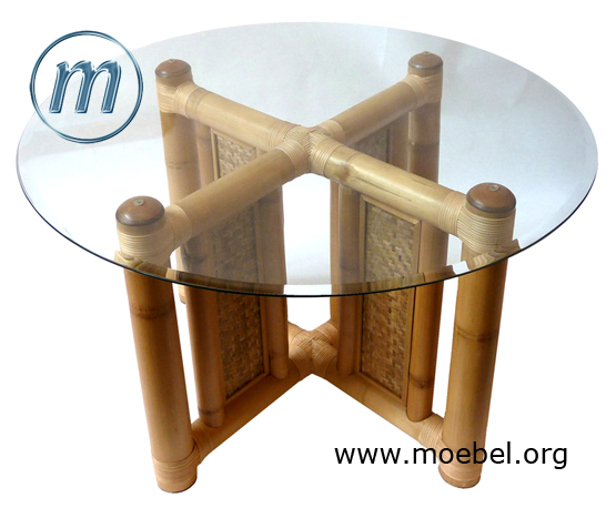 Bambustisch rund / Esszimmertisch aus Bambus und Glas