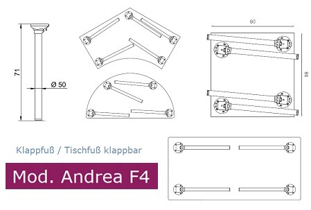 Klappfüße “Andrea F4”, Klapptischbeine, Tischbeine klappbar